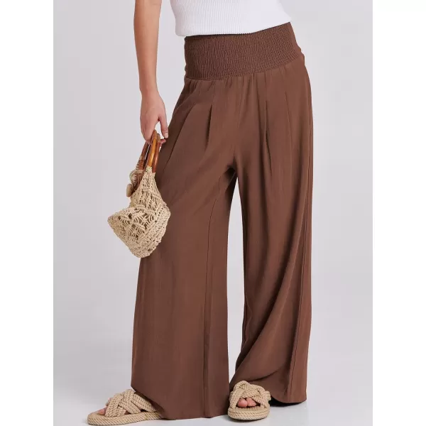 imageANRABESS Women Linen Palazzo Pants Summer Boho Wide Leg High Waist Casual Lounge Pant Trousers with PocketsRed Brown