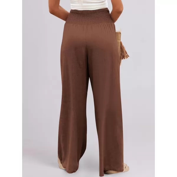 imageANRABESS Women Linen Palazzo Pants Summer Boho Wide Leg High Waist Casual Lounge Pant Trousers with PocketsRed Brown