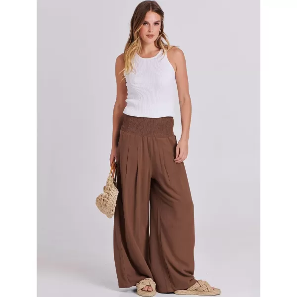 imageANRABESS Women Linen Palazzo Pants Summer Boho Wide Leg High Waist Casual Lounge Pant Trousers with PocketsRed Brown
