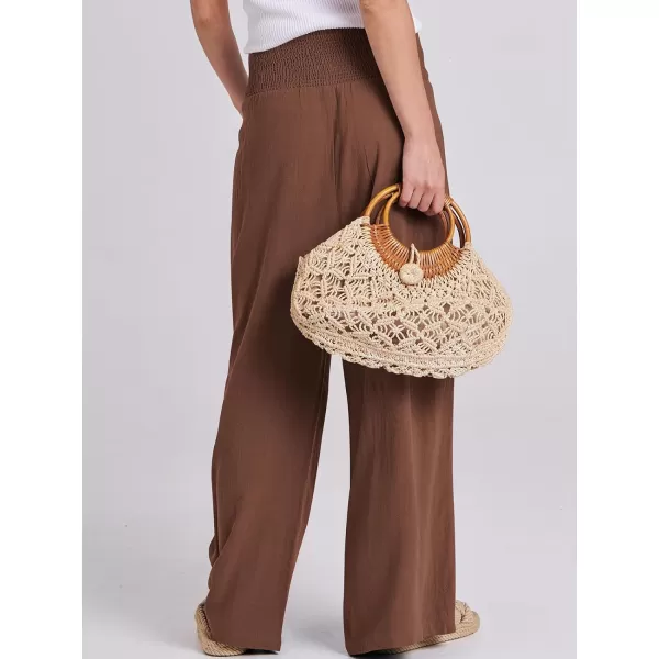 imageANRABESS Women Linen Palazzo Pants Summer Boho Wide Leg High Waist Casual Lounge Pant Trousers with PocketsRed Brown