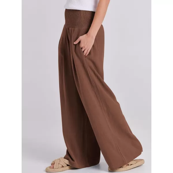 imageANRABESS Women Linen Palazzo Pants Summer Boho Wide Leg High Waist Casual Lounge Pant Trousers with PocketsRed Brown