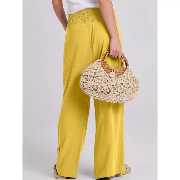 imageANRABESS Women Linen Palazzo Pants Summer Boho Wide Leg High Waist Casual Lounge Pant Trousers with PocketsYellow