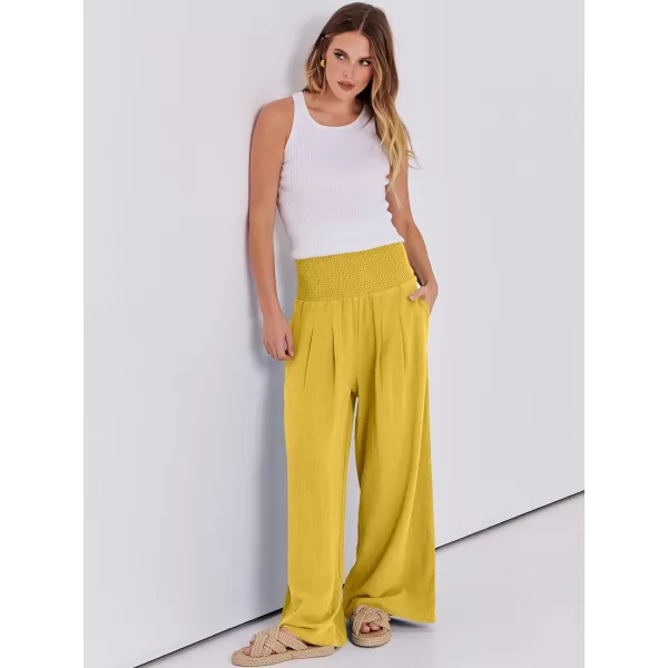 imageANRABESS Women Linen Palazzo Pants Summer Boho Wide Leg High Waist Casual Lounge Pant Trousers with PocketsYellow