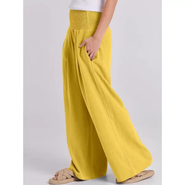 imageANRABESS Women Linen Palazzo Pants Summer Boho Wide Leg High Waist Casual Lounge Pant Trousers with PocketsYellow