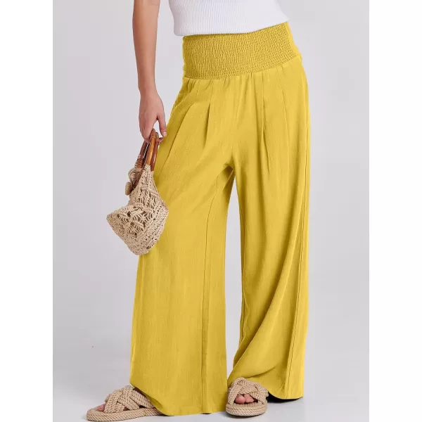 imageANRABESS Women Linen Palazzo Pants Summer Boho Wide Leg High Waist Casual Lounge Pant Trousers with PocketsYellow