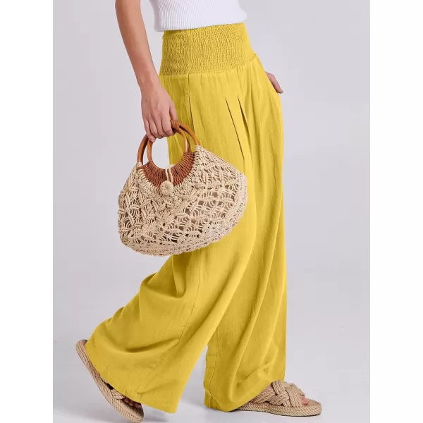 imageANRABESS Women Linen Palazzo Pants Summer Boho Wide Leg High Waist Casual Lounge Pant Trousers with PocketsYellow