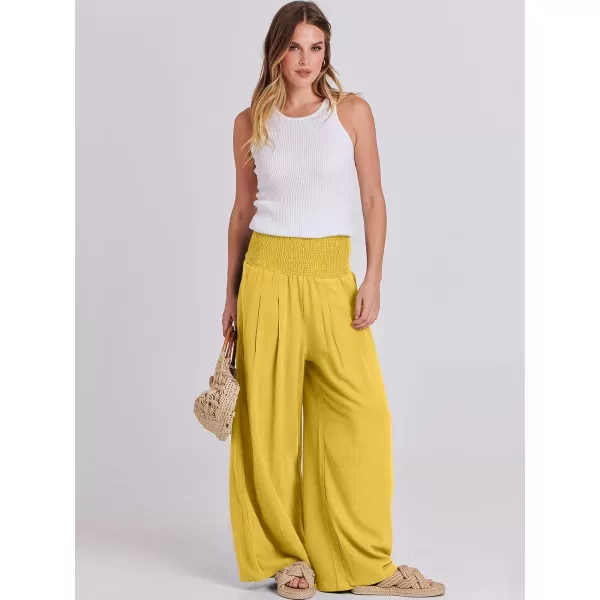 imageANRABESS Women Linen Palazzo Pants Summer Boho Wide Leg High Waist Casual Lounge Pant Trousers with PocketsYellow