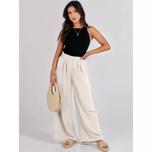 imageANRABESS Women Linen Palazzo Pants Summer Wide Leg High Waist Casual Long Lounge Pant Trousers with PocketApricot