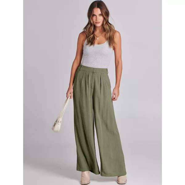 imageANRABESS Women Linen Palazzo Pants Summer Wide Leg High Waist Casual Long Lounge Pant Trousers with PocketArmy Green