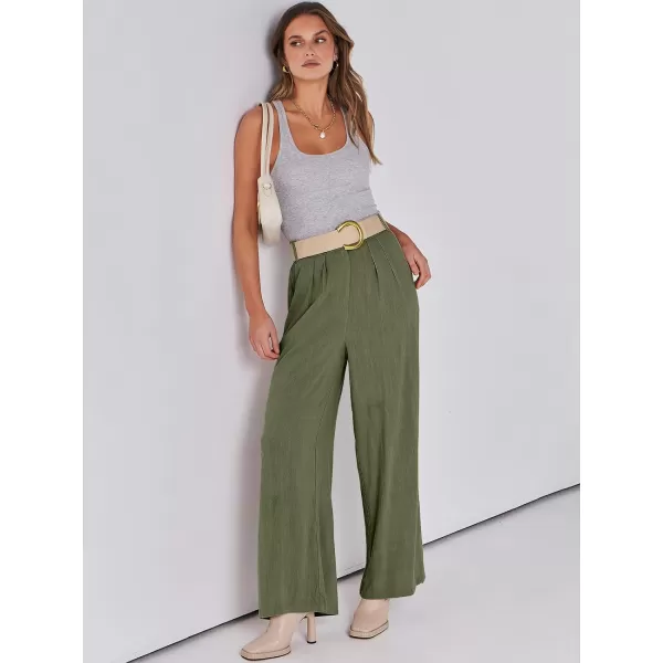 imageANRABESS Women Linen Palazzo Pants Summer Wide Leg High Waist Casual Long Lounge Pant Trousers with PocketArmy Green