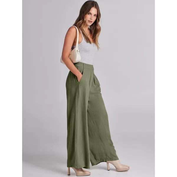 imageANRABESS Women Linen Palazzo Pants Summer Wide Leg High Waist Casual Long Lounge Pant Trousers with PocketArmy Green