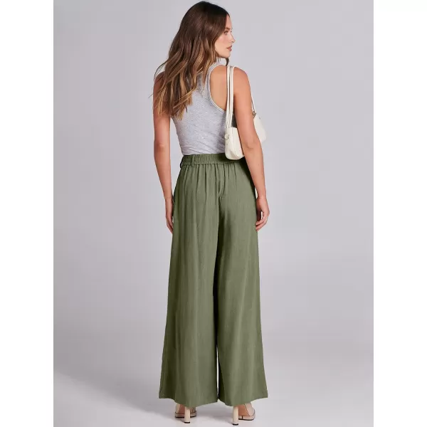 imageANRABESS Women Linen Palazzo Pants Summer Wide Leg High Waist Casual Long Lounge Pant Trousers with PocketArmy Green