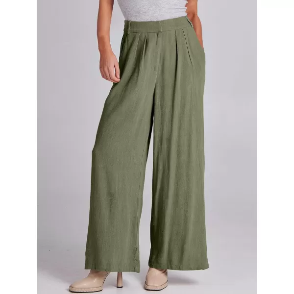 imageANRABESS Women Linen Palazzo Pants Summer Wide Leg High Waist Casual Long Lounge Pant Trousers with PocketArmy Green