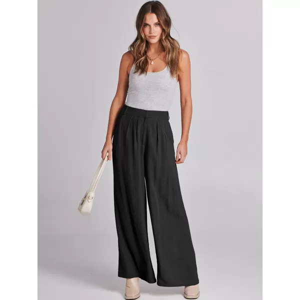 imageANRABESS Women Linen Palazzo Pants Summer Wide Leg High Waist Casual Long Lounge Pant Trousers with PocketBlack