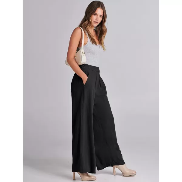 imageANRABESS Women Linen Palazzo Pants Summer Wide Leg High Waist Casual Long Lounge Pant Trousers with PocketBlack