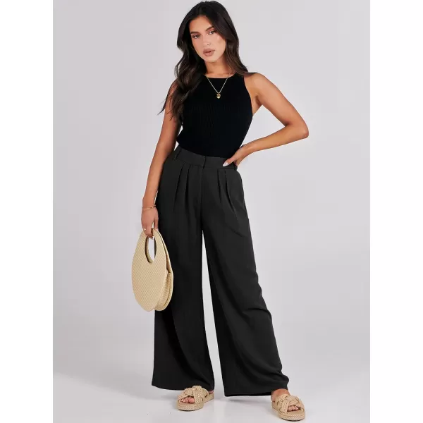 imageANRABESS Women Linen Palazzo Pants Summer Wide Leg High Waist Casual Long Lounge Pant Trousers with PocketBlack