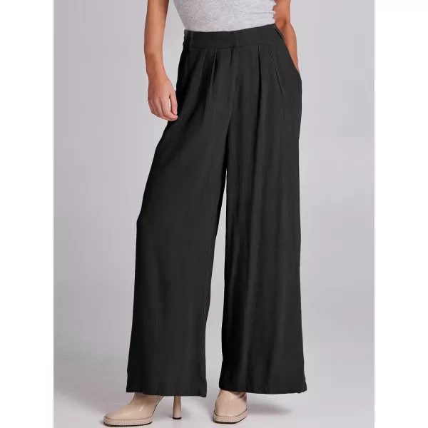 imageANRABESS Women Linen Palazzo Pants Summer Wide Leg High Waist Casual Long Lounge Pant Trousers with PocketBlack