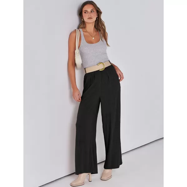 imageANRABESS Women Linen Palazzo Pants Summer Wide Leg High Waist Casual Long Lounge Pant Trousers with PocketBlack