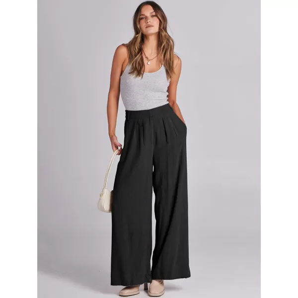 imageANRABESS Women Linen Palazzo Pants Summer Wide Leg High Waist Casual Long Lounge Pant Trousers with PocketBlack