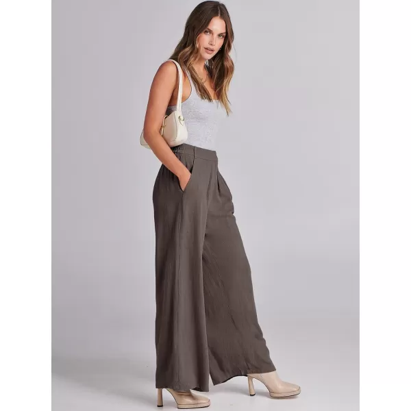 imageANRABESS Women Linen Palazzo Pants Summer Wide Leg High Waist Casual Long Lounge Pant Trousers with PocketCoffee