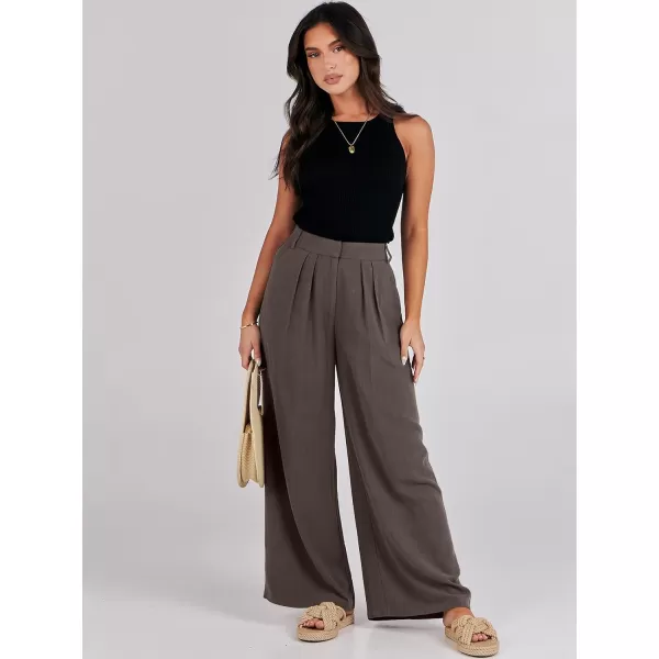 imageANRABESS Women Linen Palazzo Pants Summer Wide Leg High Waist Casual Long Lounge Pant Trousers with PocketCoffee