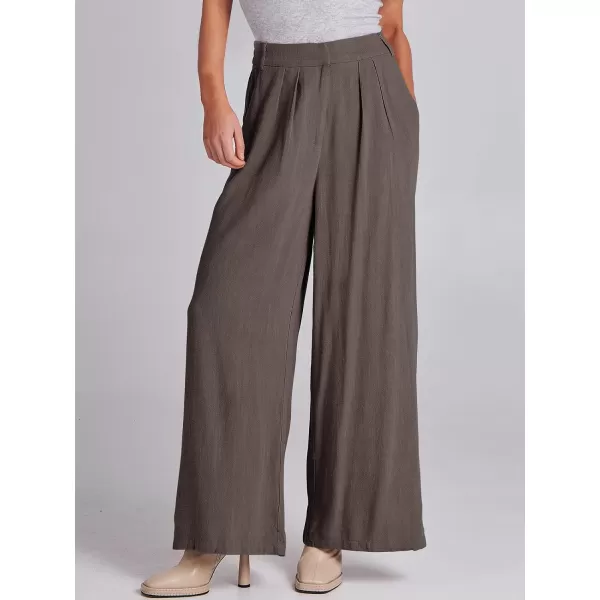 imageANRABESS Women Linen Palazzo Pants Summer Wide Leg High Waist Casual Long Lounge Pant Trousers with PocketCoffee