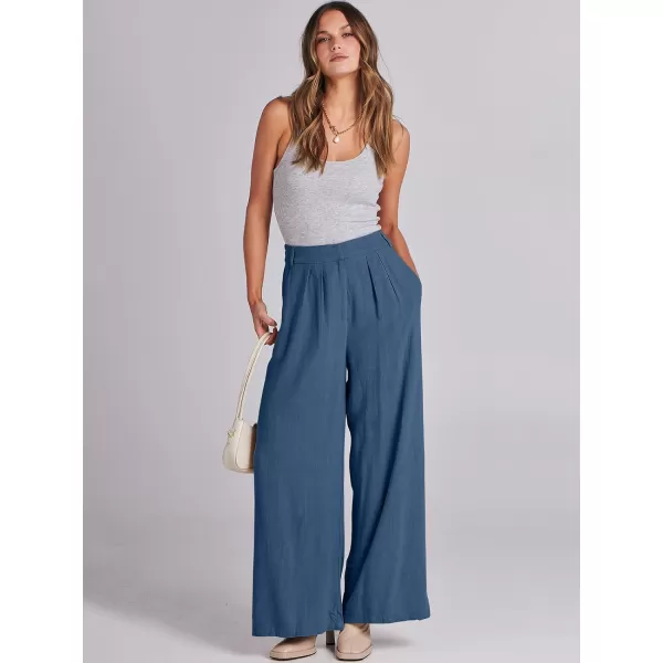 imageANRABESS Women Linen Palazzo Pants Summer Wide Leg High Waist Casual Long Lounge Pant Trousers with PocketDeep Blue