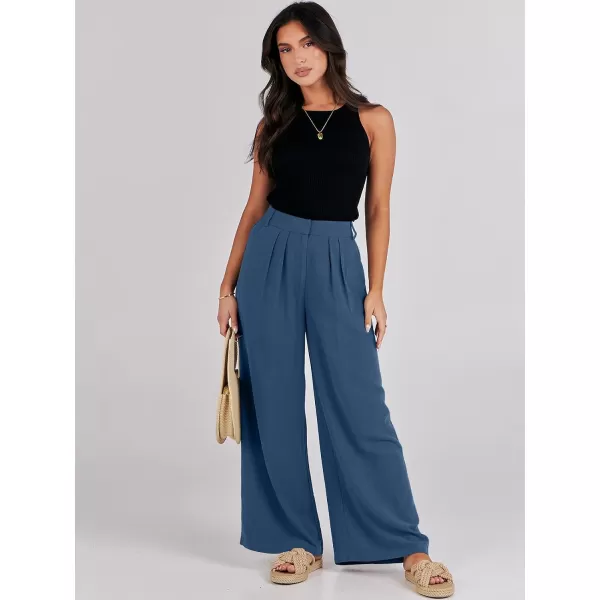 imageANRABESS Women Linen Palazzo Pants Summer Wide Leg High Waist Casual Long Lounge Pant Trousers with PocketDeep Blue