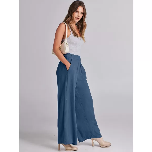 imageANRABESS Women Linen Palazzo Pants Summer Wide Leg High Waist Casual Long Lounge Pant Trousers with PocketDeep Blue