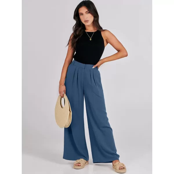 imageANRABESS Women Linen Palazzo Pants Summer Wide Leg High Waist Casual Long Lounge Pant Trousers with PocketDeep Blue