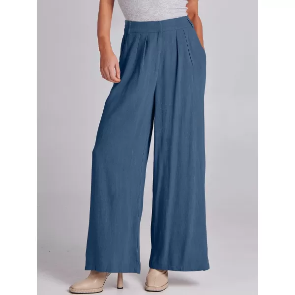 imageANRABESS Women Linen Palazzo Pants Summer Wide Leg High Waist Casual Long Lounge Pant Trousers with PocketDeep Blue