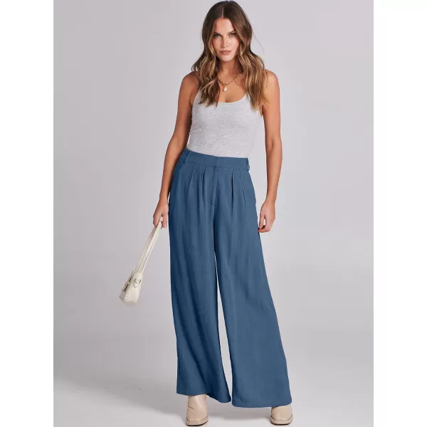 imageANRABESS Women Linen Palazzo Pants Summer Wide Leg High Waist Casual Long Lounge Pant Trousers with PocketDeep Blue