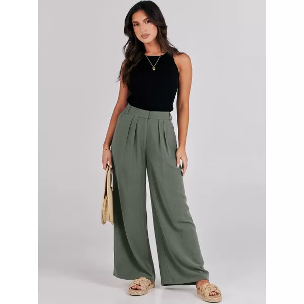 imageANRABESS Women Linen Palazzo Pants Summer Wide Leg High Waist Casual Long Lounge Pant Trousers with PocketGreen