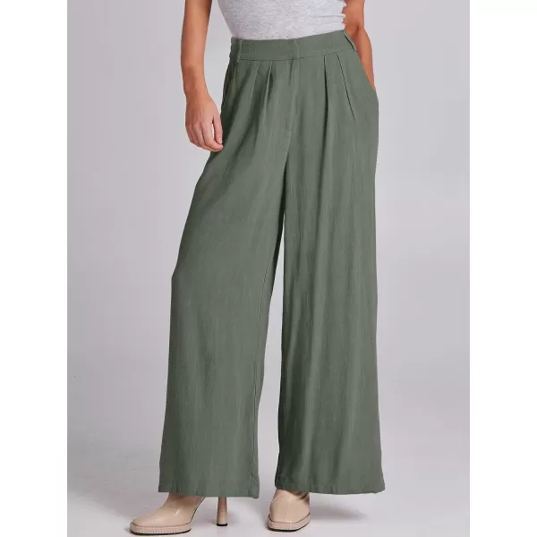 imageANRABESS Women Linen Palazzo Pants Summer Wide Leg High Waist Casual Long Lounge Pant Trousers with PocketGreen