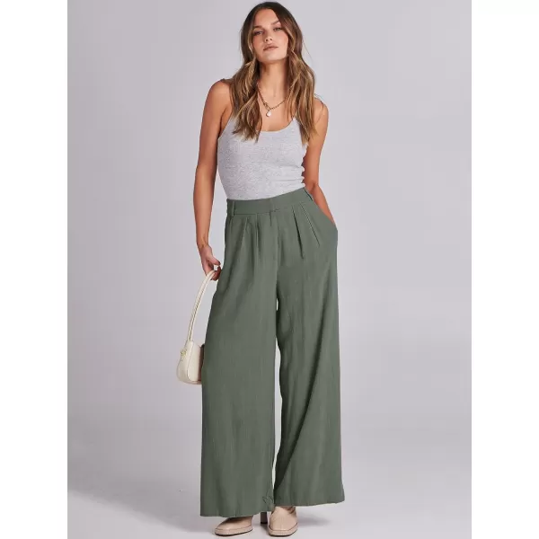 imageANRABESS Women Linen Palazzo Pants Summer Wide Leg High Waist Casual Long Lounge Pant Trousers with PocketGreen