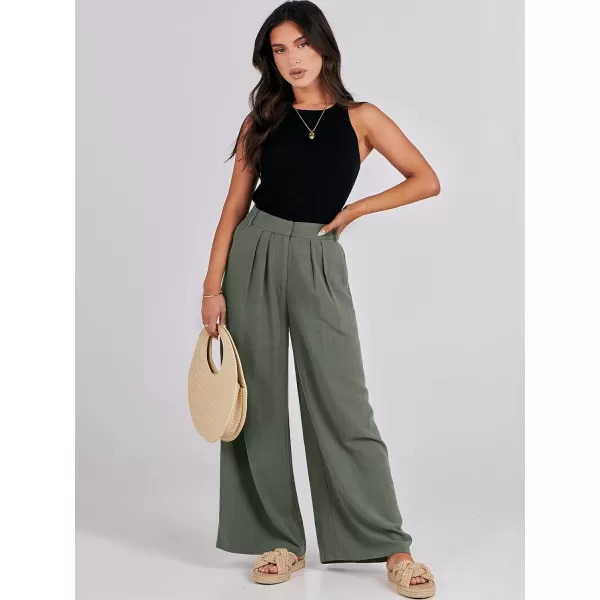 imageANRABESS Women Linen Palazzo Pants Summer Wide Leg High Waist Casual Long Lounge Pant Trousers with PocketGreen
