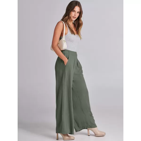 imageANRABESS Women Linen Palazzo Pants Summer Wide Leg High Waist Casual Long Lounge Pant Trousers with PocketGreen