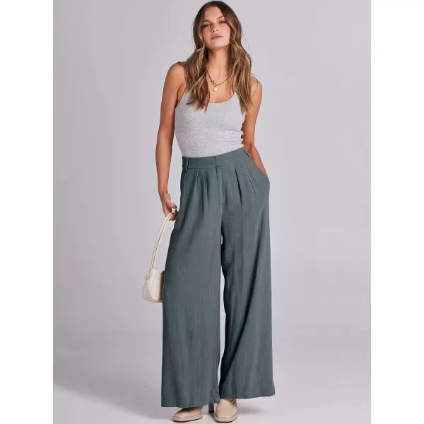 imageANRABESS Women Linen Palazzo Pants Summer Wide Leg High Waist Casual Long Lounge Pant Trousers with PocketGrey