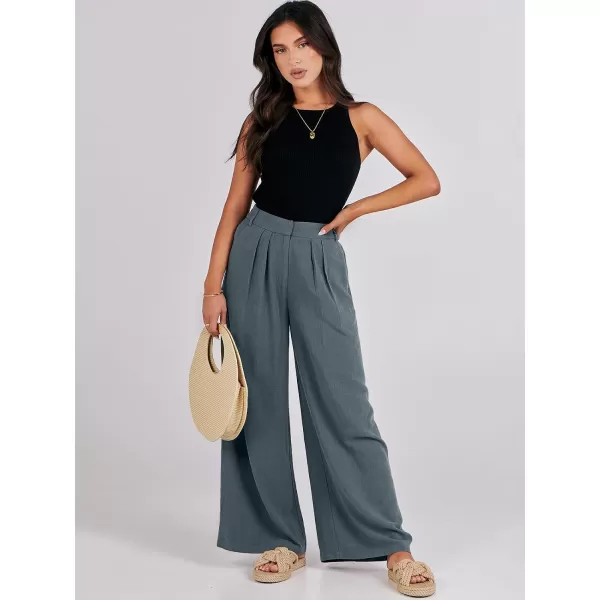 imageANRABESS Women Linen Palazzo Pants Summer Wide Leg High Waist Casual Long Lounge Pant Trousers with PocketGrey