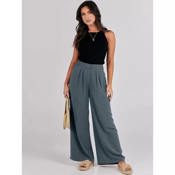 imageANRABESS Women Linen Palazzo Pants Summer Wide Leg High Waist Casual Long Lounge Pant Trousers with PocketGrey