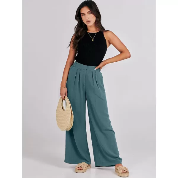imageANRABESS Women Linen Palazzo Pants Summer Wide Leg High Waist Casual Long Lounge Pant Trousers with PocketLake