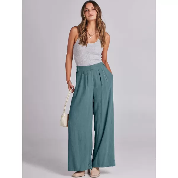 imageANRABESS Women Linen Palazzo Pants Summer Wide Leg High Waist Casual Long Lounge Pant Trousers with PocketLake