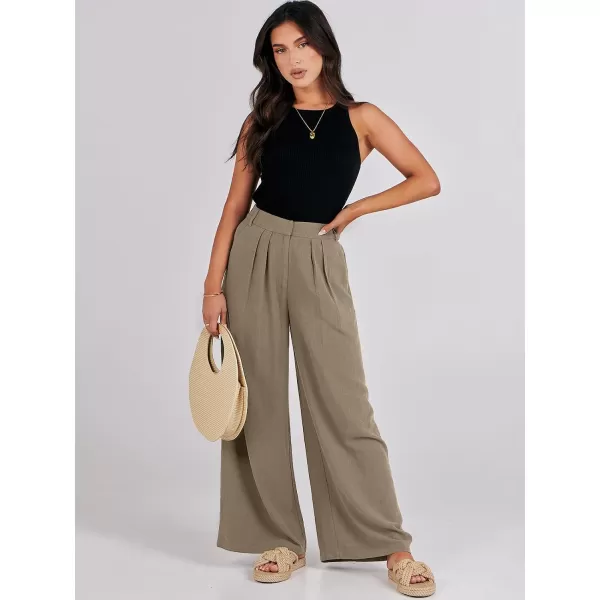 imageANRABESS Women Linen Palazzo Pants Summer Wide Leg High Waist Casual Long Lounge Pant Trousers with PocketLight Brown
