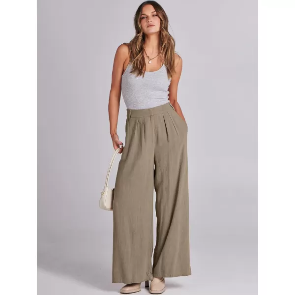 imageANRABESS Women Linen Palazzo Pants Summer Wide Leg High Waist Casual Long Lounge Pant Trousers with PocketLight Brown