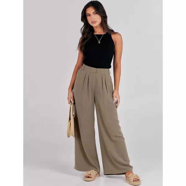 imageANRABESS Women Linen Palazzo Pants Summer Wide Leg High Waist Casual Long Lounge Pant Trousers with PocketLight Brown
