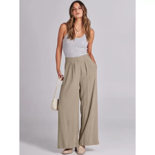 imageANRABESS Women Linen Palazzo Pants Summer Wide Leg High Waist Casual Long Lounge Pant Trousers with PocketLight Khaki