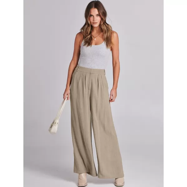imageANRABESS Women Linen Palazzo Pants Summer Wide Leg High Waist Casual Long Lounge Pant Trousers with PocketLight Khaki