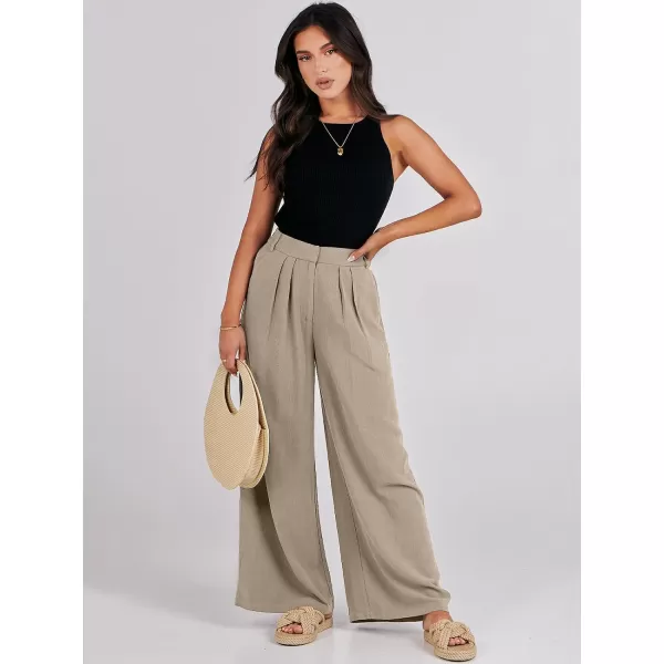 imageANRABESS Women Linen Palazzo Pants Summer Wide Leg High Waist Casual Long Lounge Pant Trousers with PocketLight Khaki