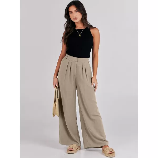 imageANRABESS Women Linen Palazzo Pants Summer Wide Leg High Waist Casual Long Lounge Pant Trousers with PocketLight Khaki