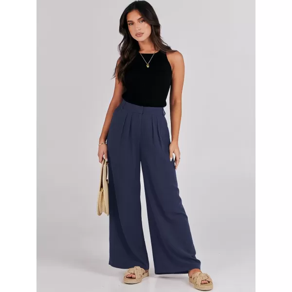 imageANRABESS Women Linen Palazzo Pants Summer Wide Leg High Waist Casual Long Lounge Pant Trousers with PocketNavy Blue